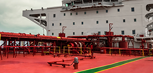Red marine cargo ship